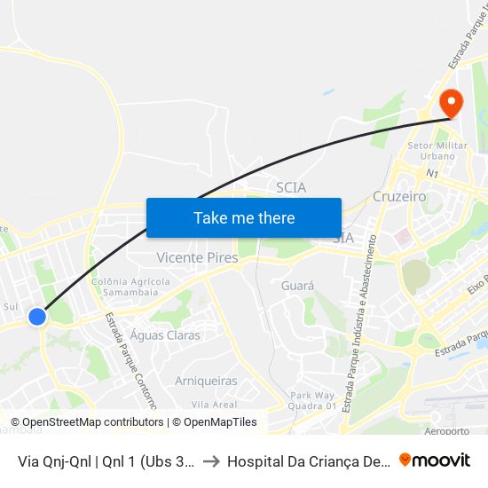 Via Qnj-Qnl | Qnl 1 (Ubs 3 / Ced 6) to Hospital Da Criança De Brasília map