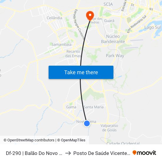Df-290 | Balão Do Novo Gama to Posto De Saúde Vicente Pires map