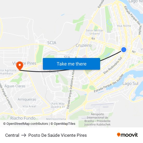 Central to Posto De Saúde Vicente Pires map