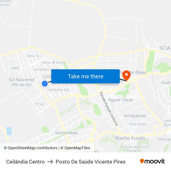 Ceilândia Centro to Posto De Saúde Vicente Pires map