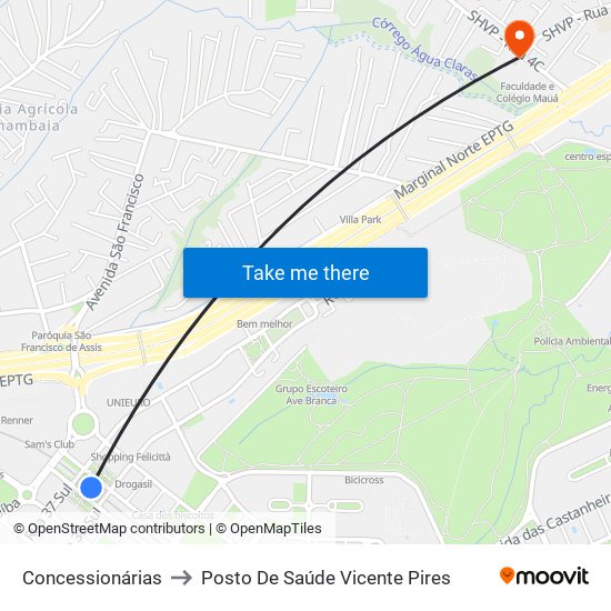 Concessionárias to Posto De Saúde Vicente Pires map
