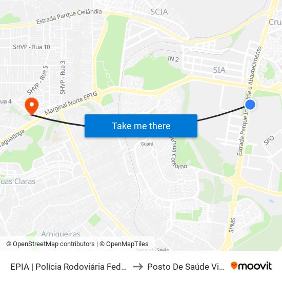 EPIA | Polícia Rodoviária Federal / NOVACAP to Posto De Saúde Vicente Pires map