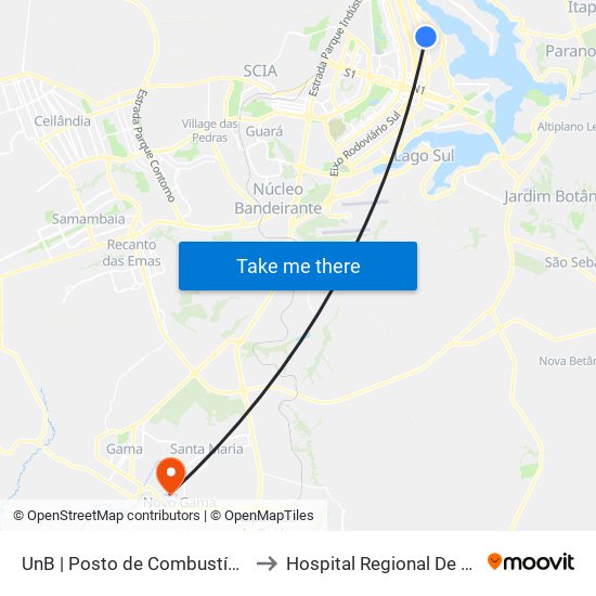 UnB | Posto de Combustíveis / Subway to Hospital Regional De Santa Maria map