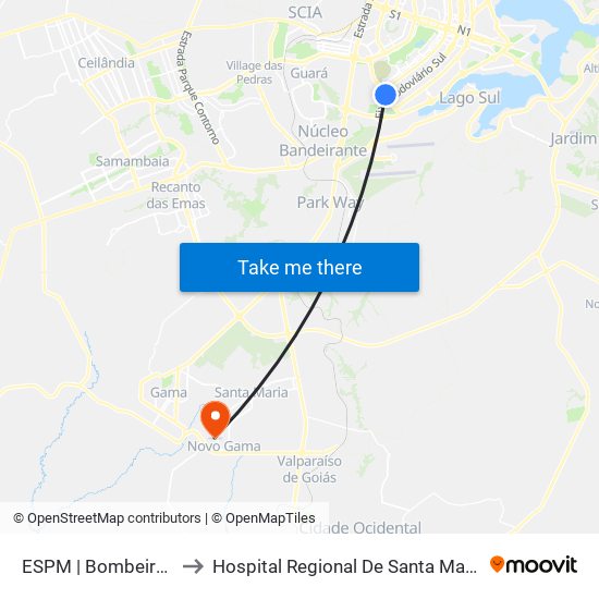 ESPM | Bombeiros to Hospital Regional De Santa Maria map