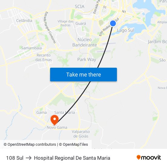 108 Sul to Hospital Regional De Santa Maria map