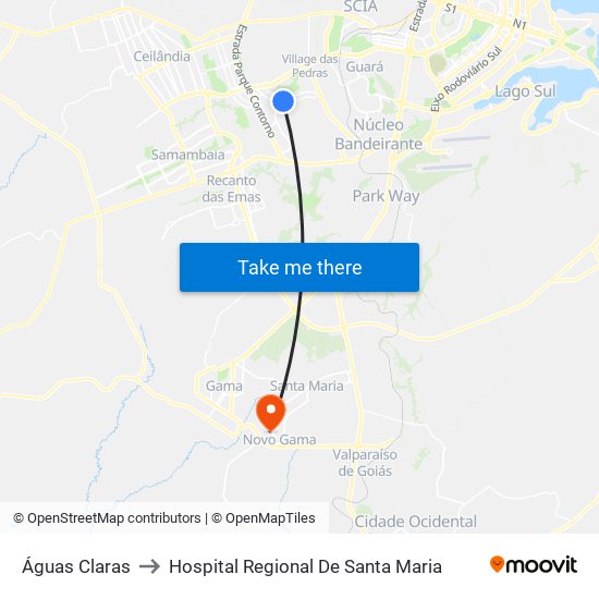 Águas Claras to Hospital Regional De Santa Maria map