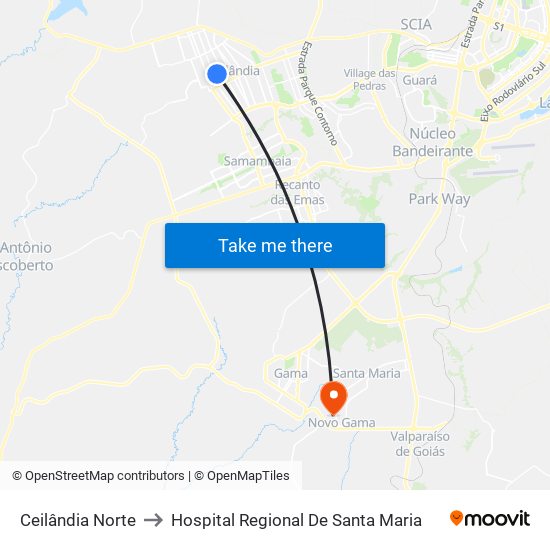 Ceilândia Norte to Hospital Regional De Santa Maria map