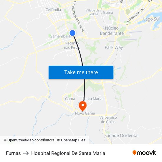 Furnas to Hospital Regional De Santa Maria map