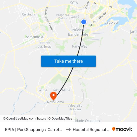 EPIA | ParkShopping / Carrefour / Rod. Interestadual to Hospital Regional De Santa Maria map