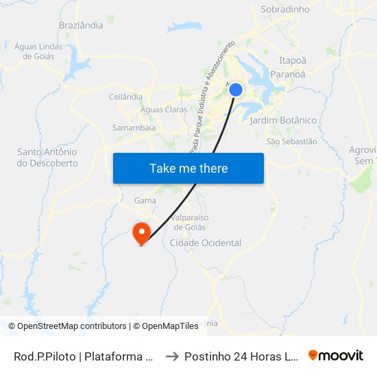 Rod.P.Piloto | Plataforma D (Box 16) to Postinho 24 Horas Lago Azul map