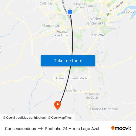 Concessionárias to Postinho 24 Horas Lago Azul map