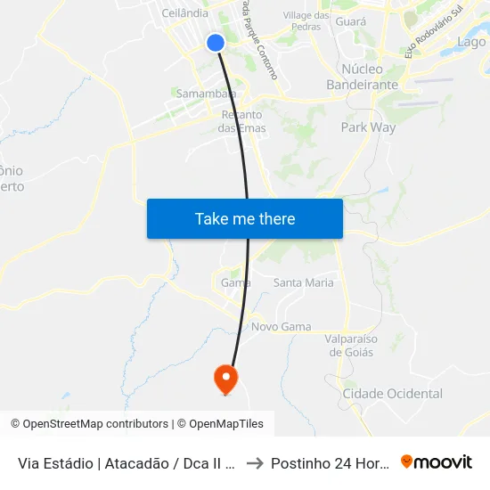 Via Estádio | Atacadão / Dca II / Rodoviária / Estádio to Postinho 24 Horas Lago Azul map