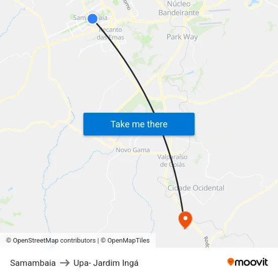 Samambaia to Upa- Jardim Ingá map