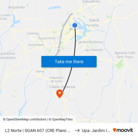 L2 Norte | SGAN 607 (CRE Plano Piloto) to Upa- Jardim Ingá map