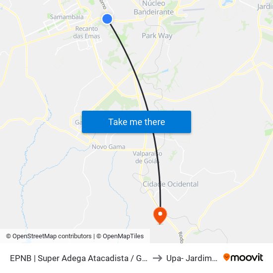 EPNB | Super Adega Atacadista / Gran Motel to Upa- Jardim Ingá map