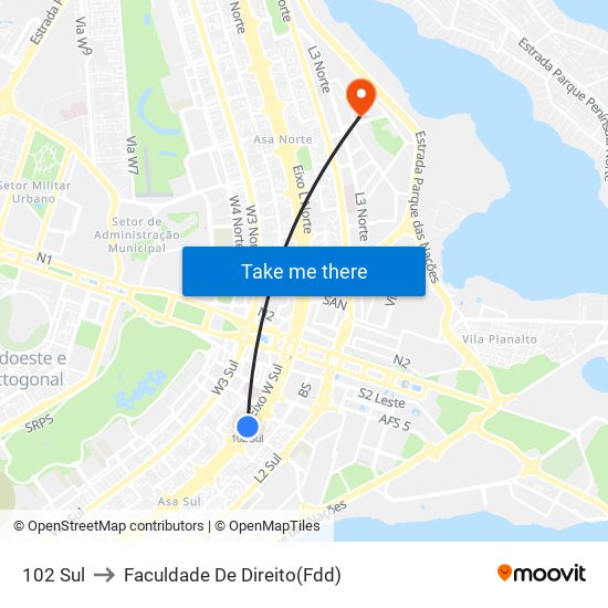 102 Sul to Faculdade De Direito(Fdd) map