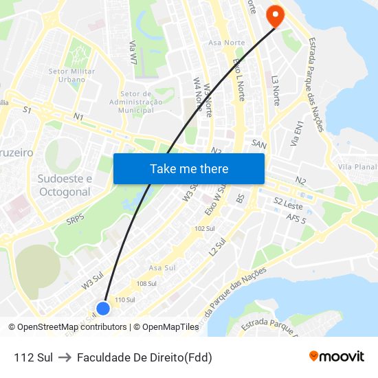 112 Sul to Faculdade De Direito(Fdd) map