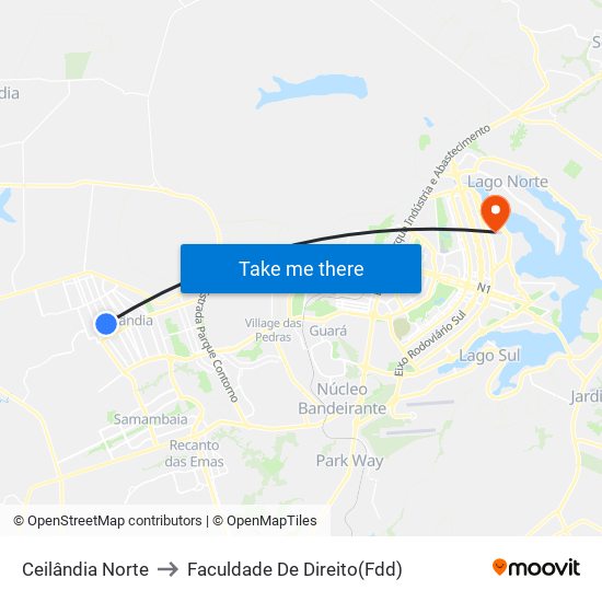 Ceilândia Norte to Faculdade De Direito(Fdd) map