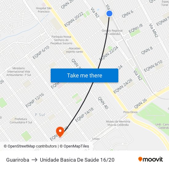 Guariroba to Unidade Basica De Saúde 16/20 map