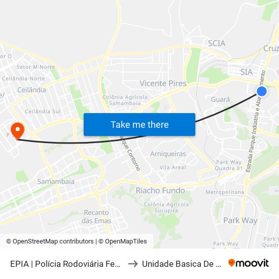 EPIA | Polícia Rodoviária Federal / NOVACAP to Unidade Basica De Saúde 16/20 map