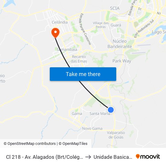 Cl 218 - Av. Alagados (Brt/Colégio Santa Maria/N.S.Aparecida) to Unidade Basica De Saúde 16/20 map