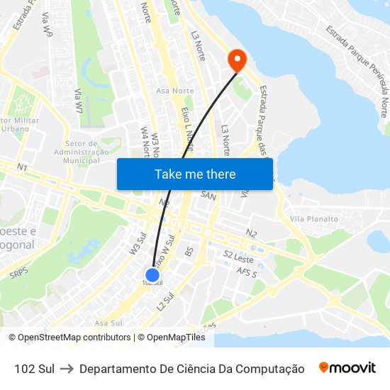 102 Sul to Departamento De Ciência Da Computação map