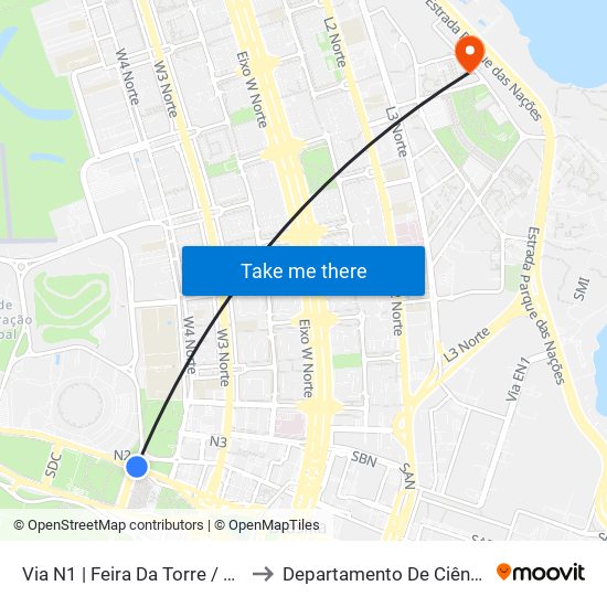 Via N1 | Feira Da Torre / Eixo Ibero-Americano to Departamento De Ciência Da Computação map