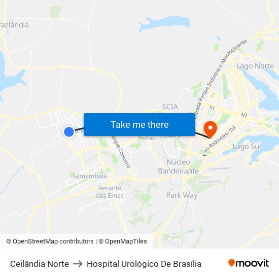 Ceilândia Norte to Hospital Urológico De Brasília map