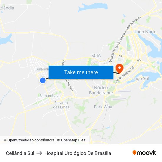Ceilândia Sul to Hospital Urológico De Brasília map