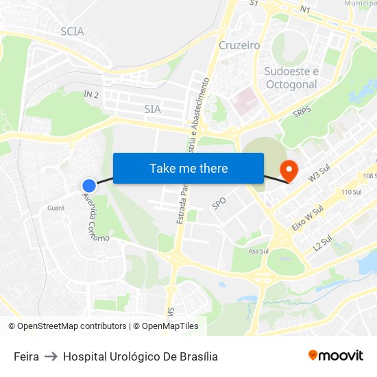 Feira to Hospital Urológico De Brasília map