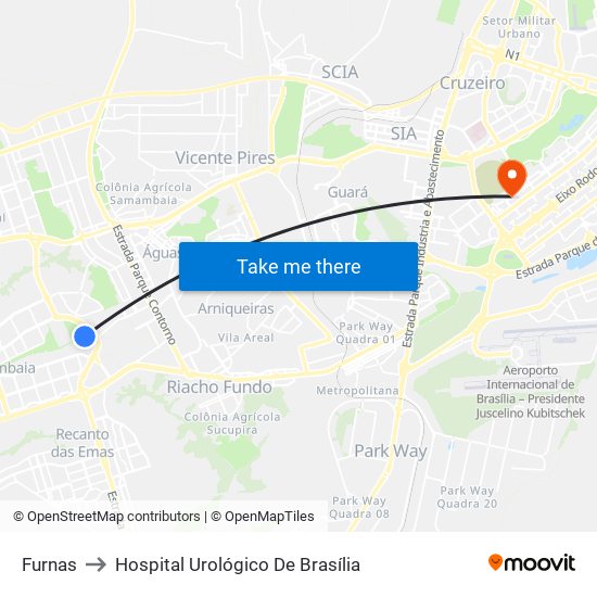 Furnas to Hospital Urológico De Brasília map
