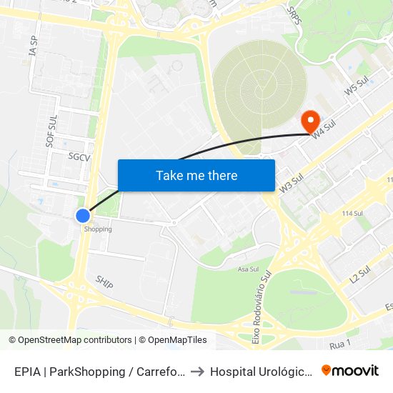 EPIA | ParkShopping / Carrefour (SEMIURBANO) to Hospital Urológico De Brasília map