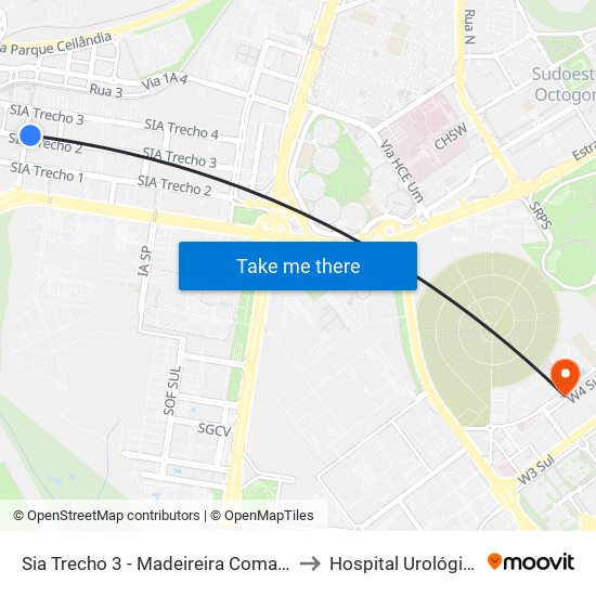 Sia Trecho 3 - Madeireira Comabra/Condor Atacadista to Hospital Urológico De Brasília map