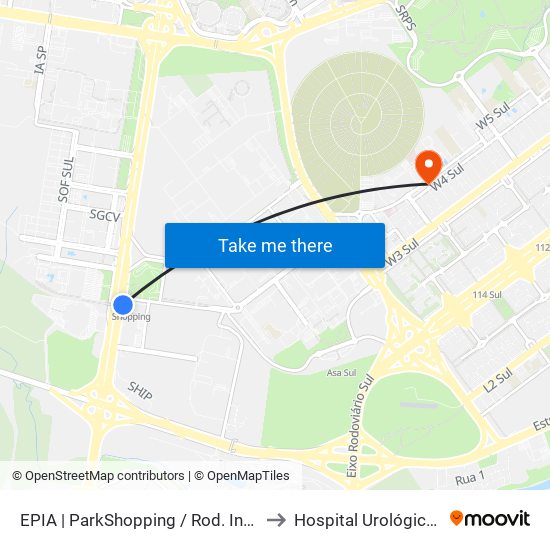 EPIA | ParkShopping / Rod. Interestadual / Assaí to Hospital Urológico De Brasília map