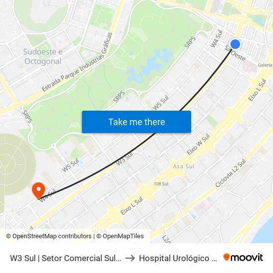 W3 Sul | Setor Comercial Sul / Pátio Brasil to Hospital Urológico De Brasília map