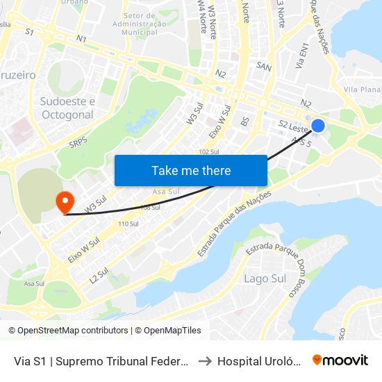 Via S1 | Supremo Tribunal Federal / Praça dos Três Poderes to Hospital Urológico De Brasília map