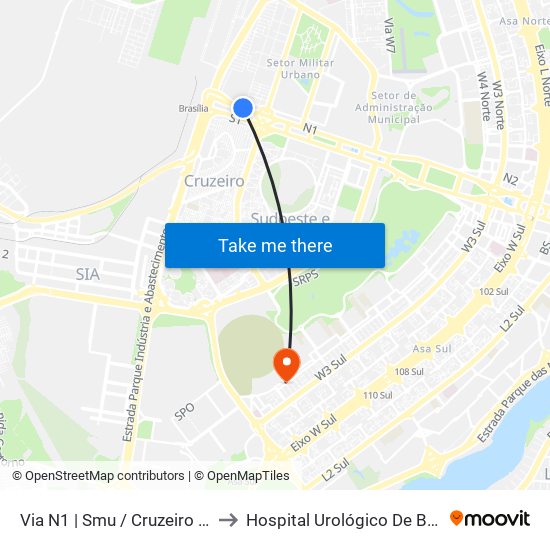 Via N1 | Smu / Cruzeiro Velho to Hospital Urológico De Brasília map