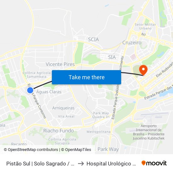 Pistão Sul | Solo Sagrado / Ceub to Hospital Urológico De Brasília map