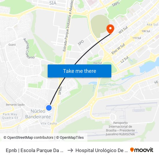 Epnb | Escola Parque Da Natureza to Hospital Urológico De Brasília map