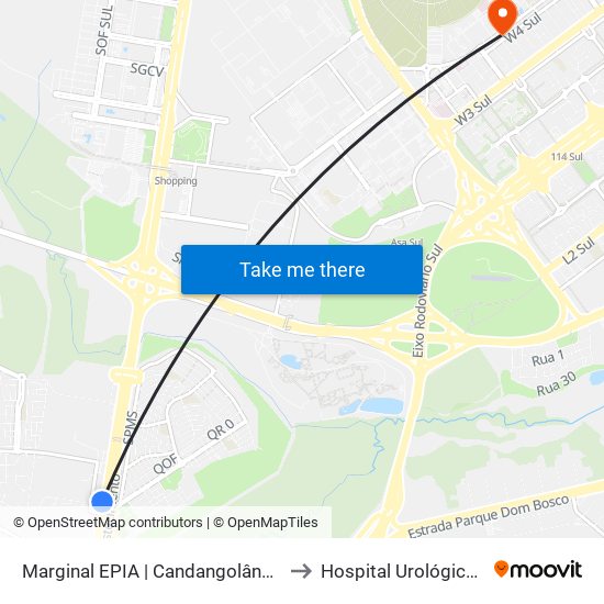 Marginal EPIA | Candangolândia (Lado Oposto) to Hospital Urológico De Brasília map