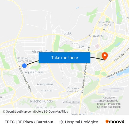 EPTG | DF Plaza / Carrefour / Sam's Club to Hospital Urológico De Brasília map