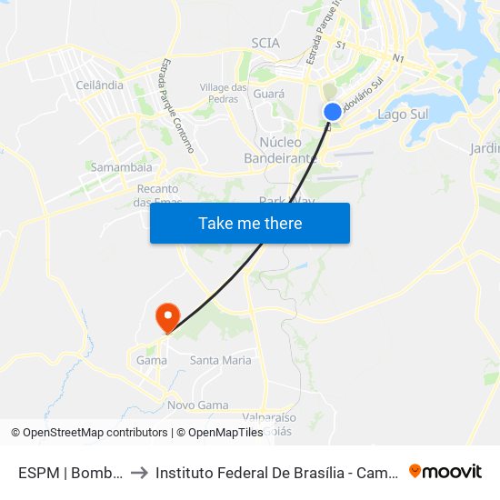 ESPM | Bombeiros to Instituto Federal De Brasília - Campus Gama map