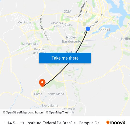 114 Sul to Instituto Federal De Brasília - Campus Gama map