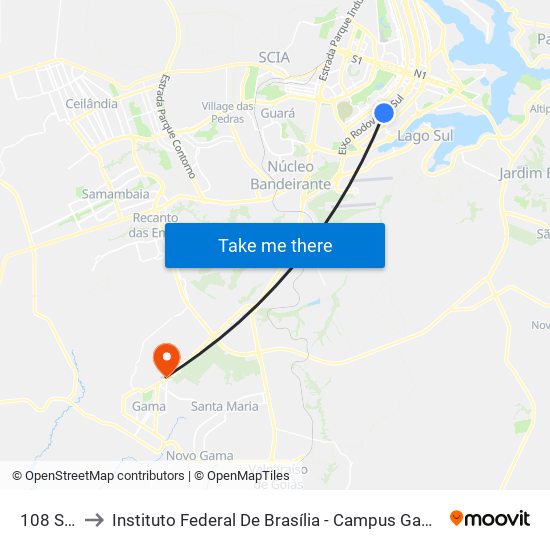 108 Sul to Instituto Federal De Brasília - Campus Gama map