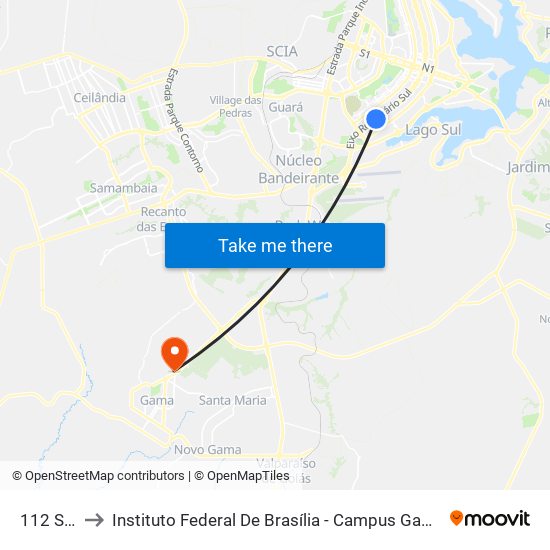 112 Sul to Instituto Federal De Brasília - Campus Gama map