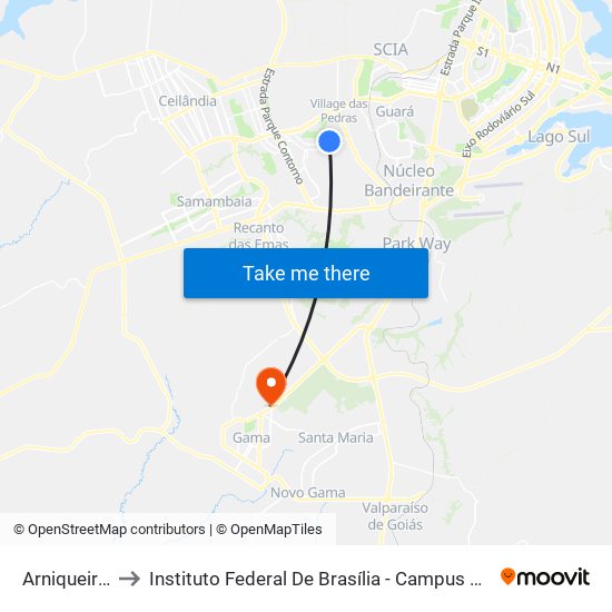 Arniqueiras to Instituto Federal De Brasília - Campus Gama map