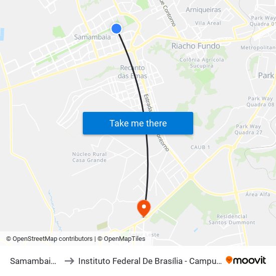 Samambaia Sul to Instituto Federal De Brasília - Campus Gama map