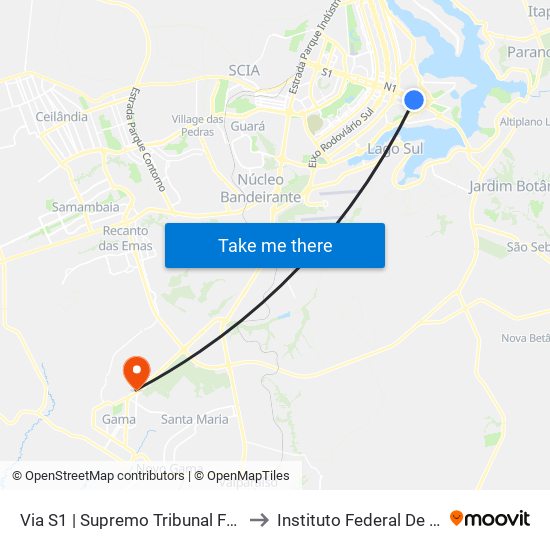 Via S1 | Supremo Tribunal Federal / Praça dos Três Poderes to Instituto Federal De Brasília - Campus Gama map