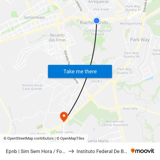 Epnb | Sim Sem Hora / Fogo Campeiro / Villa Brasil to Instituto Federal De Brasília - Campus Gama map