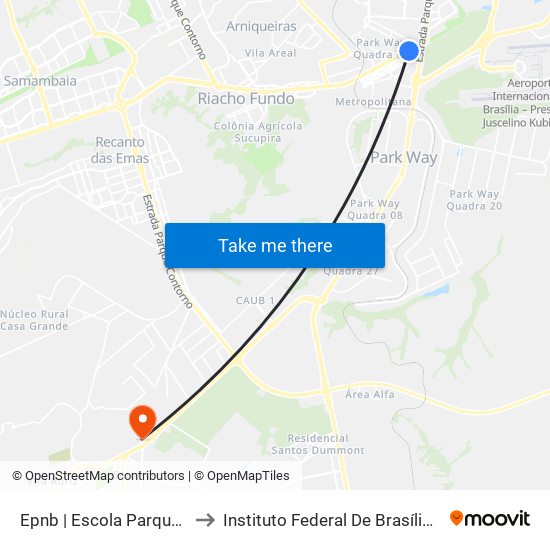 Epnb | Escola Parque Da Natureza to Instituto Federal De Brasília - Campus Gama map